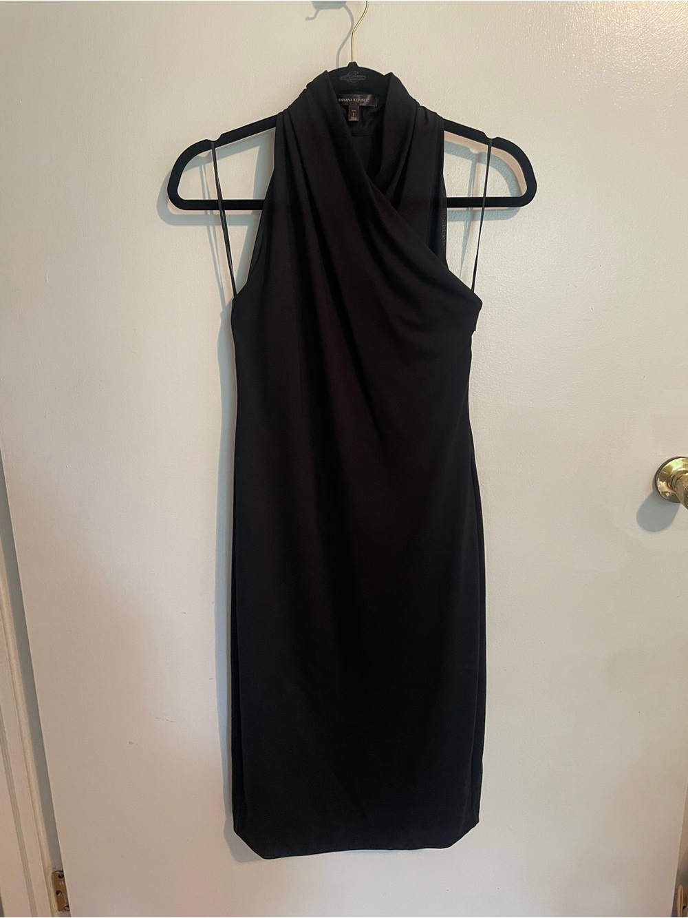 NWOT Women’s Banana Republic Black Sleeveless Midi Dress with Draped Neck SZ 2